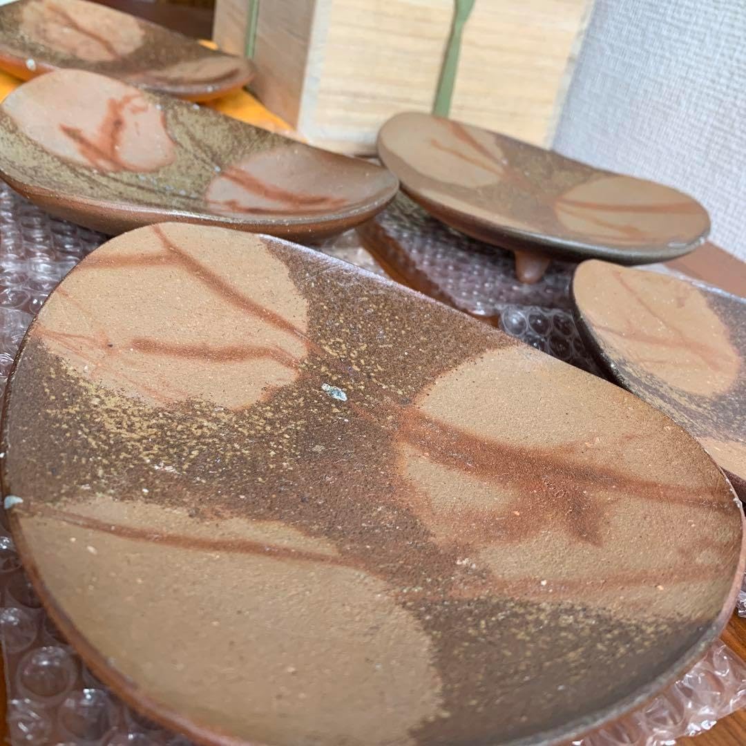 備前焼 金重有邦 皿 伊部三足平向付 5枚セット 備前焼 金重有邦 皿 伊部三足平向付 5枚セット 備前焼